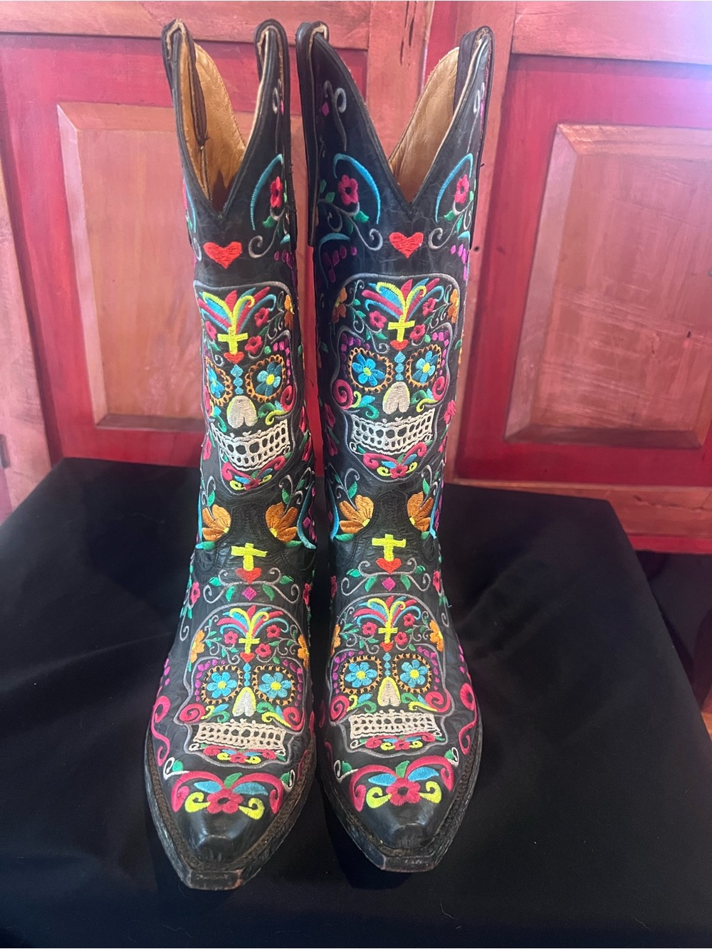 Old Gringo Black Embroidered Day of the Dead Sugar Skull Klak Black Boots